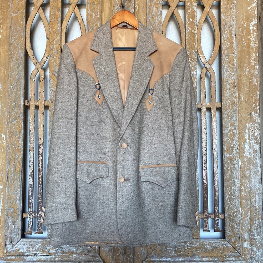 SHEPLERS THE AMERICAN ORIGINAL VINTAGE WESTERN FAUX LEATHER ACCENTS BLAZER